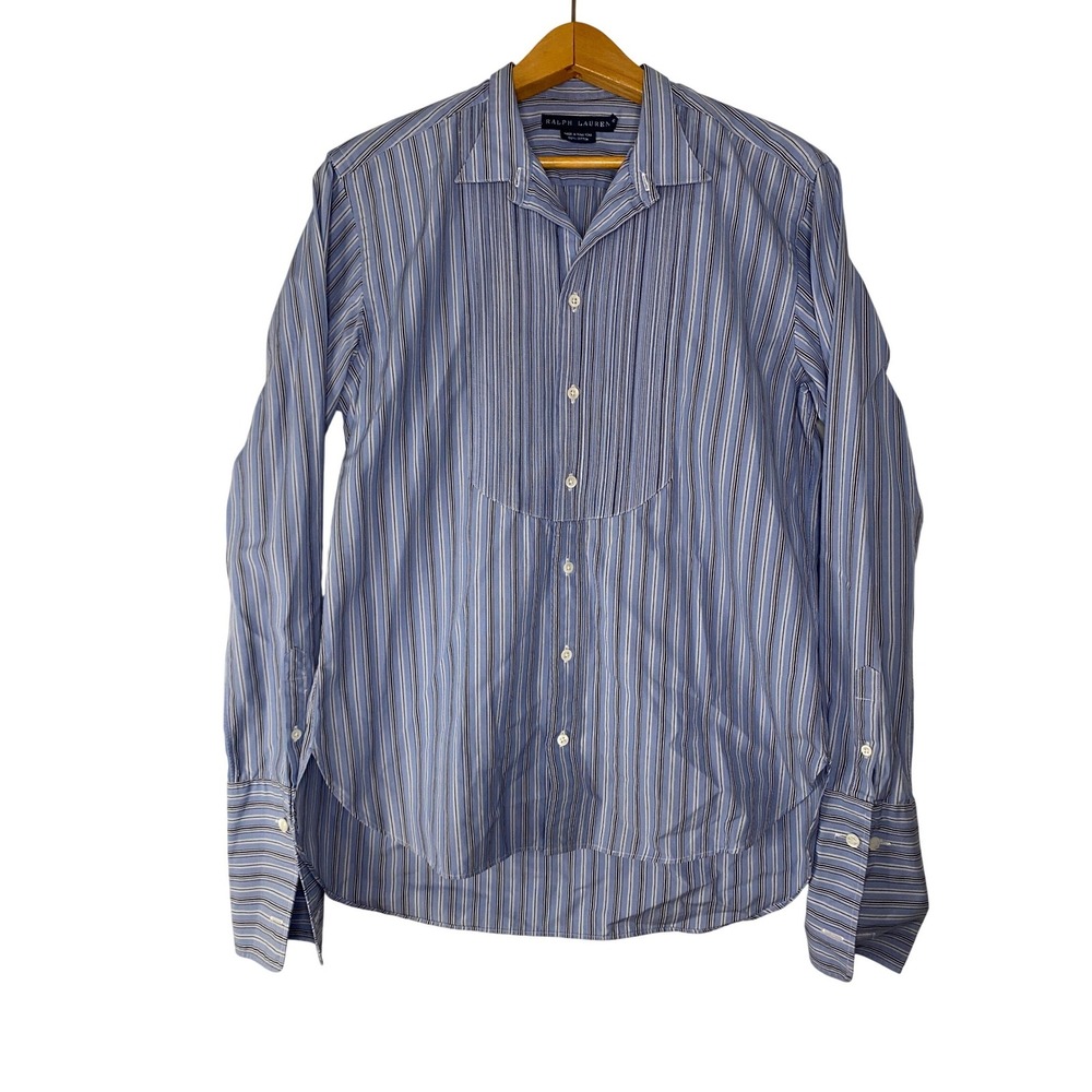 Ralph Lauren Blue Striped Bib Front Cotton Button Down Shirt Womens 6 Preppy
